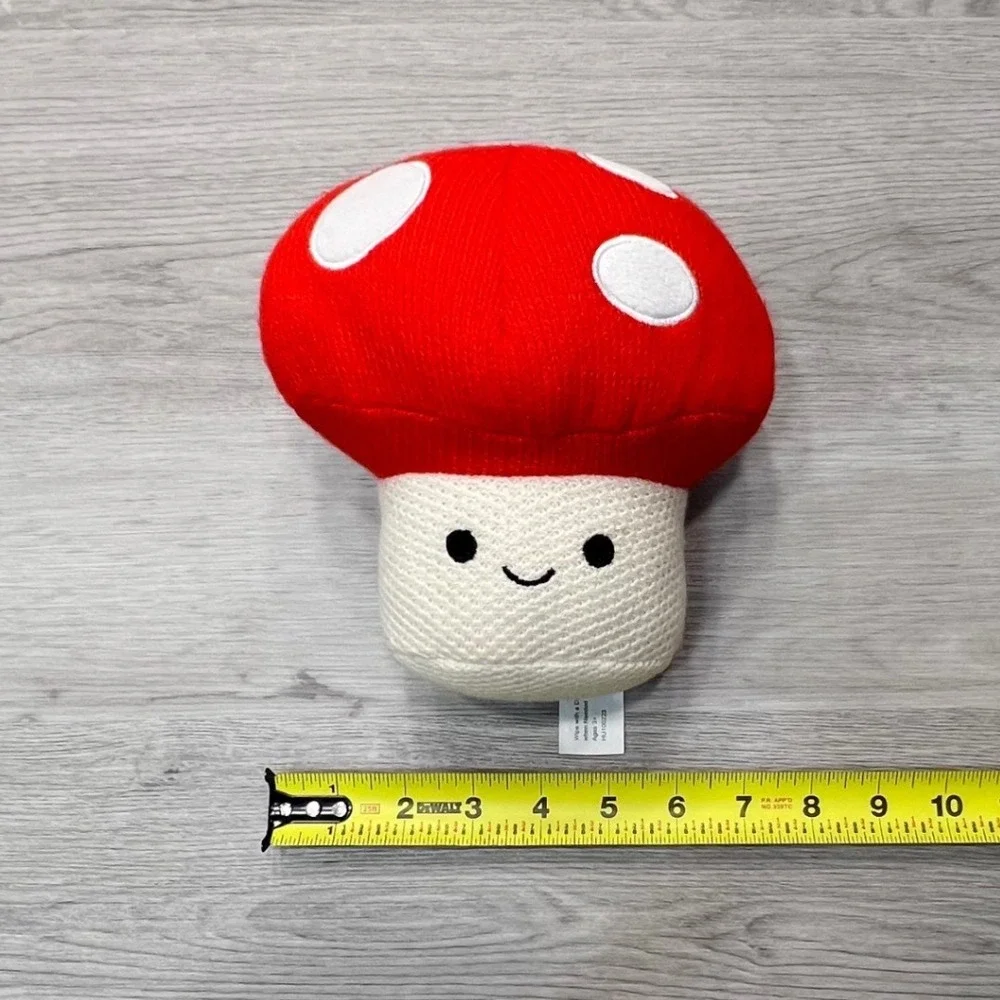 Cute Knitted‎ Mushroom Plush Toy Red White Face Smiley Kawaii Stuffed Animal